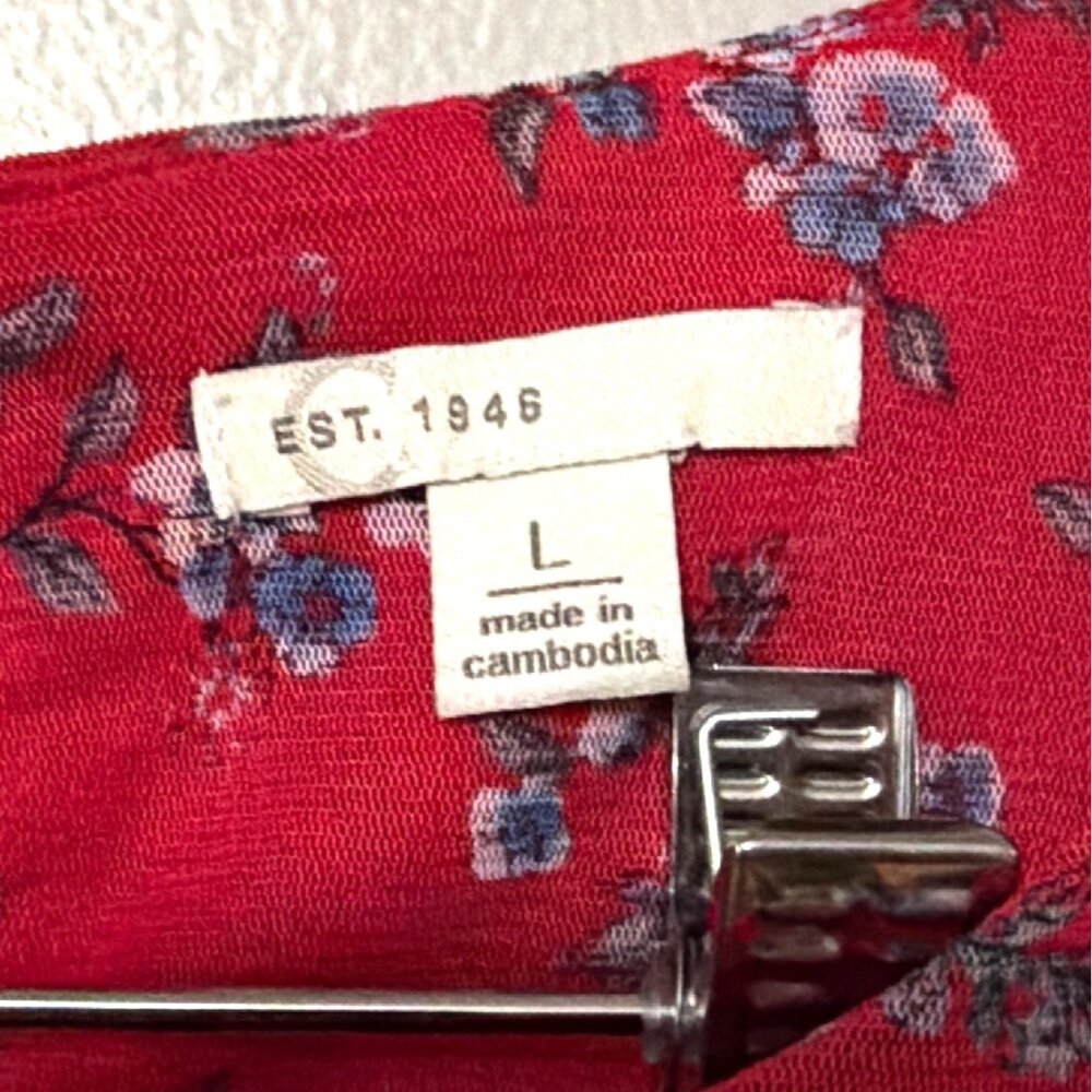 Sleeveless Red Floral sleevless Top Tiered Ruffle Hem Womens Large Lightweight - Picture 3 of 6
